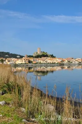 a large body of water with a town in the background at Studio cabine climatisé magnifique vue port in Gruissan