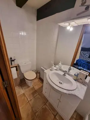 a bathroom with a sink and a toilet at L'intendance - calme et cosy, vieilles pierres in Saint-Félix-Lauragais