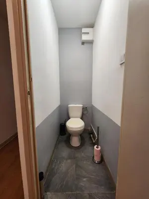 a small bathroom with a toilet in a room at Grand appartement vue sur la Cité ! in Carcassonne