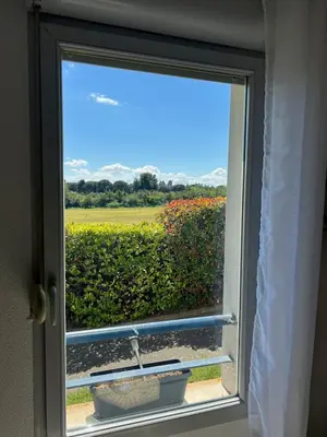 a window with a view of a field of flowers at Appartement vue château in Carcassonne