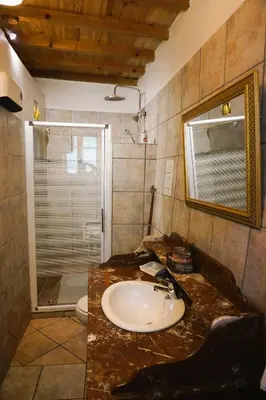 a bathroom with a sink and a shower at Albizia in La Redorte