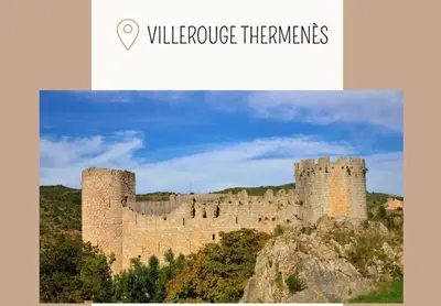 a collage of photos of a large castle at Albizia in La Redorte