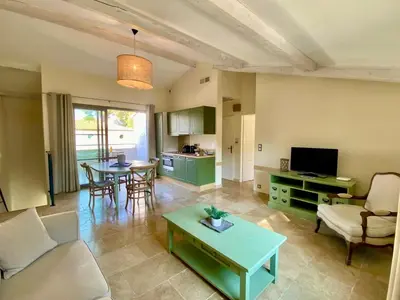 a living room with a couch and a table at La Redorte 28 in La Redorte