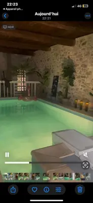 a view of a swimming pool in a building at Ô banc de la vigne in Fabrezan