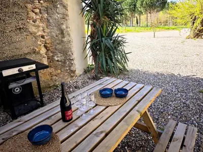 a statue of a tree in front of a building at La Maison de l'Aqueduc - 4 pers au cœur des vignes - in Cournanel