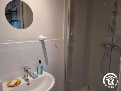 a bathroom with a sink and a shower at Rossignol in Le Bez