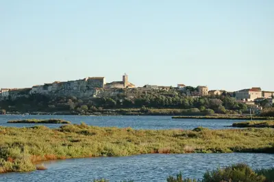 a view of a river with a city in the background at B&B Domaine Méditerranée in Paraza