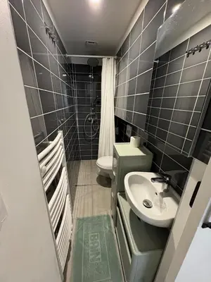 a small bathroom with a sink and a toilet at Studio in Mirepoix