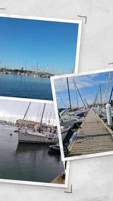 a collage of three pictures of a marina with boats at Quatre Vent in Gruissan