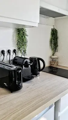 a kitchen counter with two black toasters on it at N3-Barbacane-Pieds Cité-Clim mobile in Carcassonne
