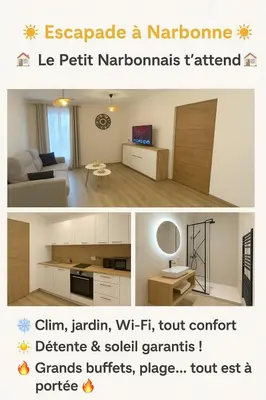 two pictures of a living room and a room at Le petit narbonnais in Narbonne