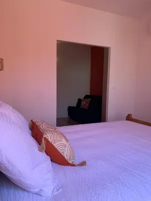 a bedroom with a bed with two pillows on it at Maison de ville centre de Narbonne Amardeil in Narbonne