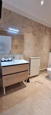 a bathroom with a sink and a toilet at Métairie du Château Berthe in Aussillon
