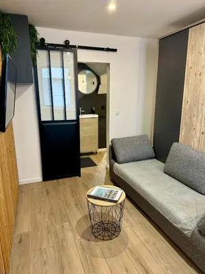 a living room with a couch and a table at Beautiful Modern Studio in Carcassonne