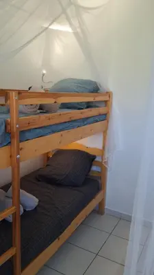 a couple of bunk beds in a tent at Family villa in Salles-d'Aude in Salles-dʼAude