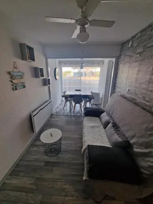 a living room with a couch and a table at Apartment T2 Gruissan in Gruissan
