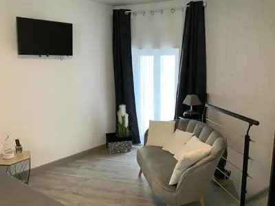 a living room with a couch and a tv at les gites de KALY in Bélesta