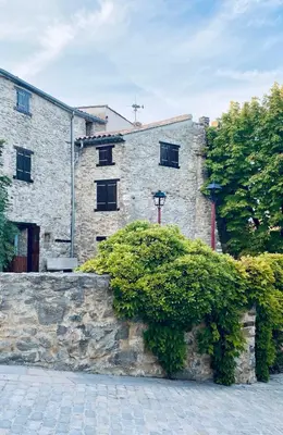a stone building with bushes in front of it at Le Bastion, 15 guests, 5 suites, 5 baths, AC in Pouzols-Minervois