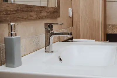 a bathroom sink with a faucet on top of it at Gîte - Holiday Home Vent Cers in Limoux