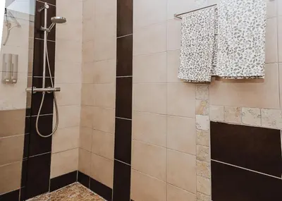 a bathroom with a shower with a glass door at Gîte - Holiday Home Vent Cers in Limoux