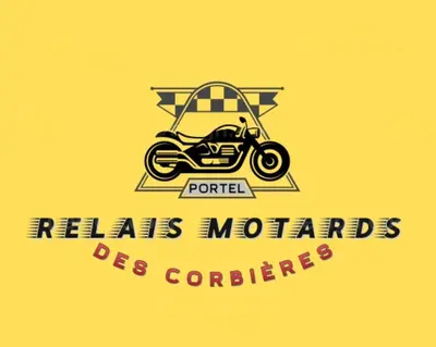 a logo of a motorcycle on a yellow background at Relais Motards de Portel in Portel-des-Corbières