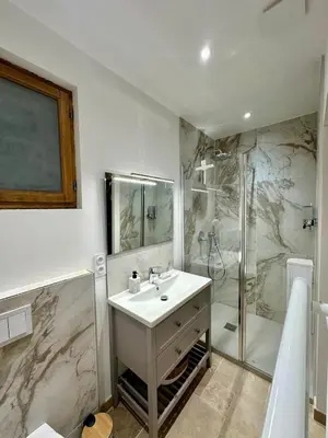 a bathroom with a sink and a shower at L'étoile de Preixan in Preixan