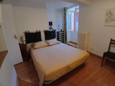 a bedroom with a large white bed in a room at Charmante maison de village in La Digne-dʼAmont
