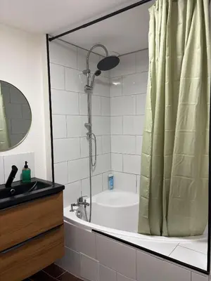 a bathroom with a shower and a sink and a tub at Apartamento carccassone in Carcassonne