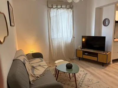a living room with a couch and a tv at Apartamento carccassone in Carcassonne