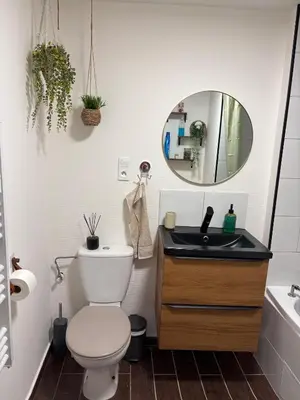 a bathroom with a toilet and a sink and a mirror at Apartamento carccassone in Carcassonne