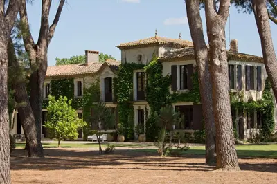 an old house with trees in front of it at La Jasso Hôtel, Maison de Famille in Carcassonne