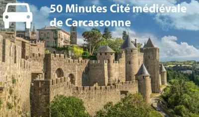 an image of a castle with the words minutes cities chef melville de c at Apparently cozy - wifi - Netflix - air-conditioned in Labastide-dʼAnjou