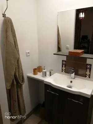 a bathroom with a sink and a mirror at la cassignolette in Castelnaudary