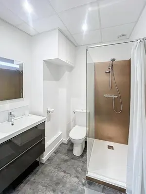 a bathroom with a shower and a toilet and a sink at La Suite Lauragaise - Studio climatisé in Villefranche-de-Lauragais