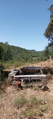 an old train sitting in the middle of a field at Hamacs Carbounieros