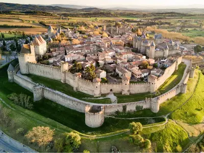 an aerial view of a castle at Chez Nous, Chez Vous ! in La Redorte