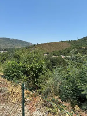 a fence in front of a hill with bushes at Vacation home with pool in Quillan