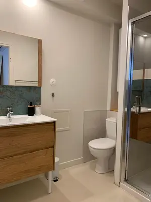 a bathroom with a sink and a toilet at Studio Gili Meno in Narbonne