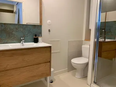 a bathroom with a sink and a toilet at Studio Gili Meno in Narbonne