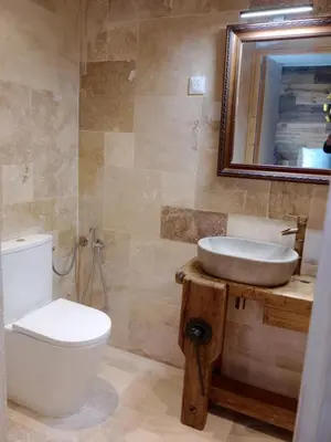 a bathroom with a white toilet and a sink at chambre et table d'hôte au coin de la cité in Carcassonne