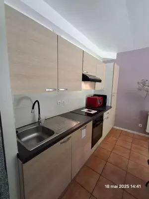 a kitchen with a sink and a counter top at Gites Villa Robinson in Mazamet