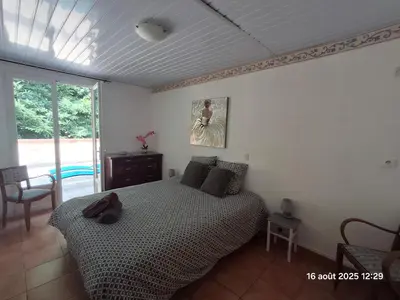 a bedroom with a bed in a room at Gites Villa Robinson in Mazamet