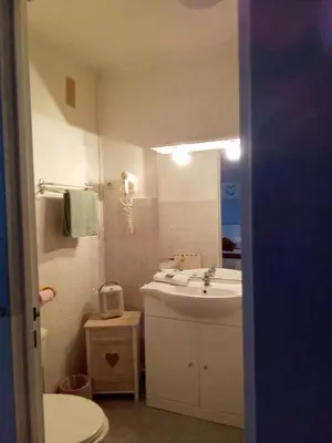 a bathroom with a sink and a toilet and a mirror at Chambre Love in Limoux