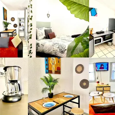 a collage of photos of a room at Les Studios de la Bastide in Carcassonne