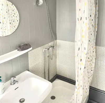 a bathroom with a sink and a shower at Les Studios de la Bastide in Carcassonne