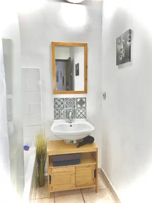 a bathroom with a sink and a mirror at Appartement Centre Ville in Carcassonne