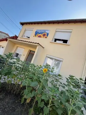 a house with a sunflower in front of a building at Aux Tournesols in Lavelanet