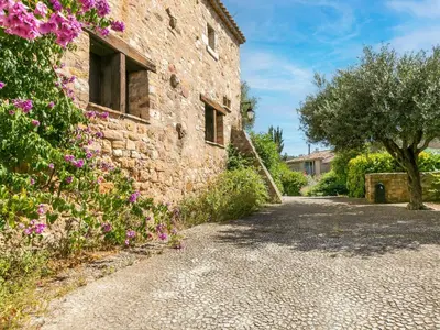 a stone building with flowers on the side of it at Holiday Home in Montouliers near Nature Reserve in Montouliers