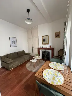 a living room with a couch and a table at Le Capucin Terrace Hypercentre in Castres
