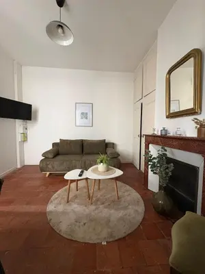 a living room with a couch and a coffee table at Le Capucin Terrace Hypercentre in Castres